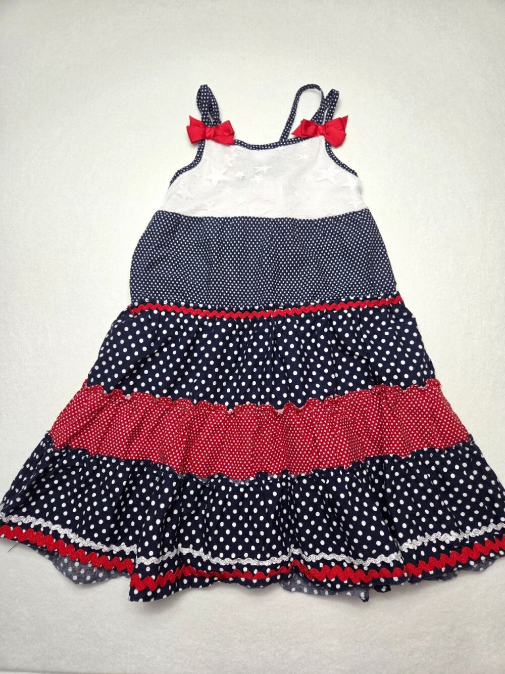 Youngland Girls Patriotic Polka Dot Tiered Sundress Red White Blue Size 6
